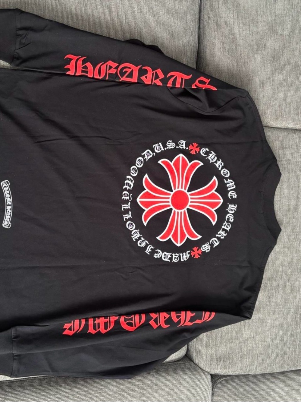Chrome Hearts Black Long-Sleeve Tee with Red Cross Motif